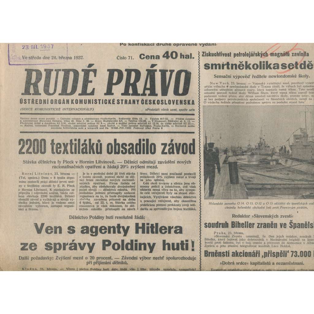 Rudé právo (24.3.1937) - 1. republika, staré noviny