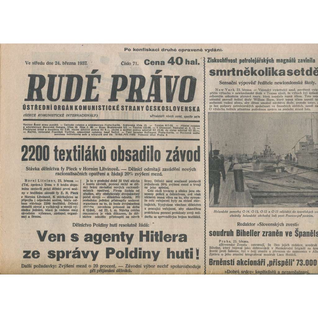 Rudé právo (24.3.1937) - 1. republika, staré noviny