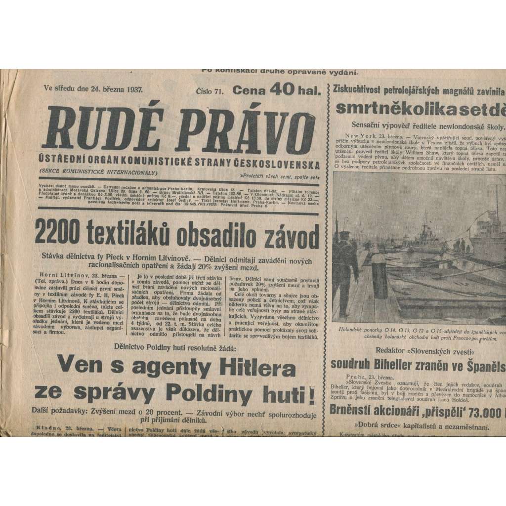 Rudé právo (24.3.1937) - 1. republika, staré noviny