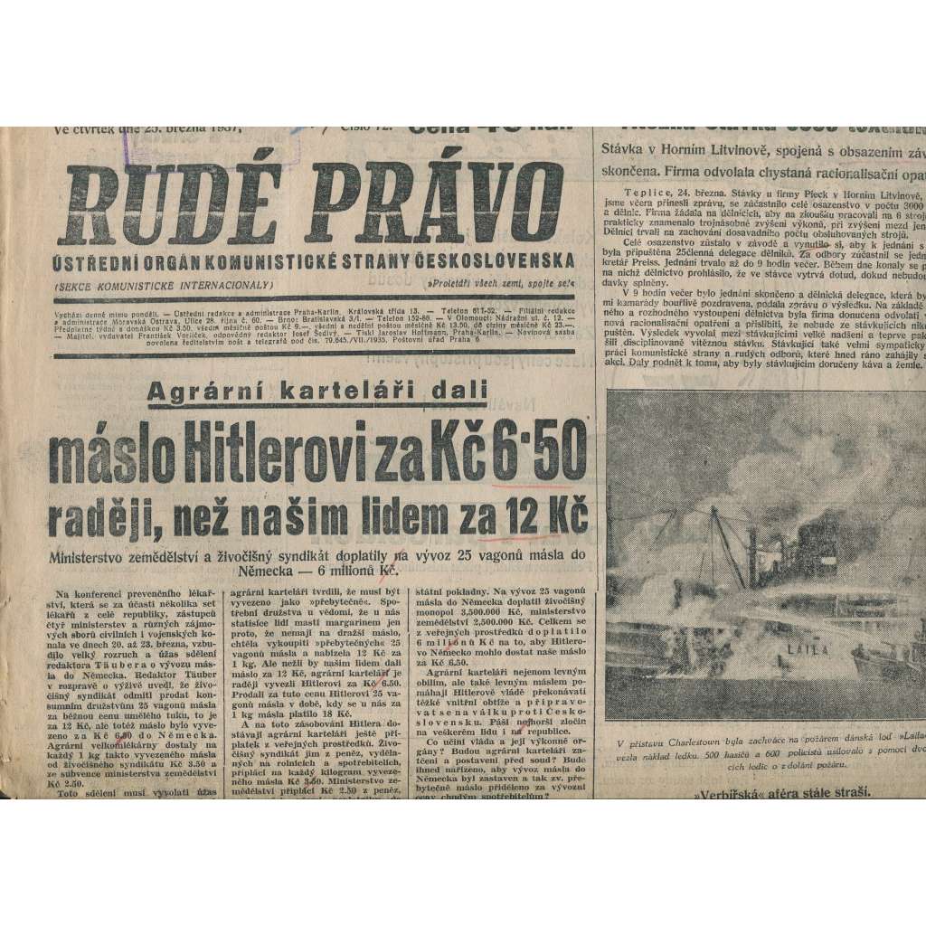 Rudé právo (25.3.1937) - 1. republika, staré noviny