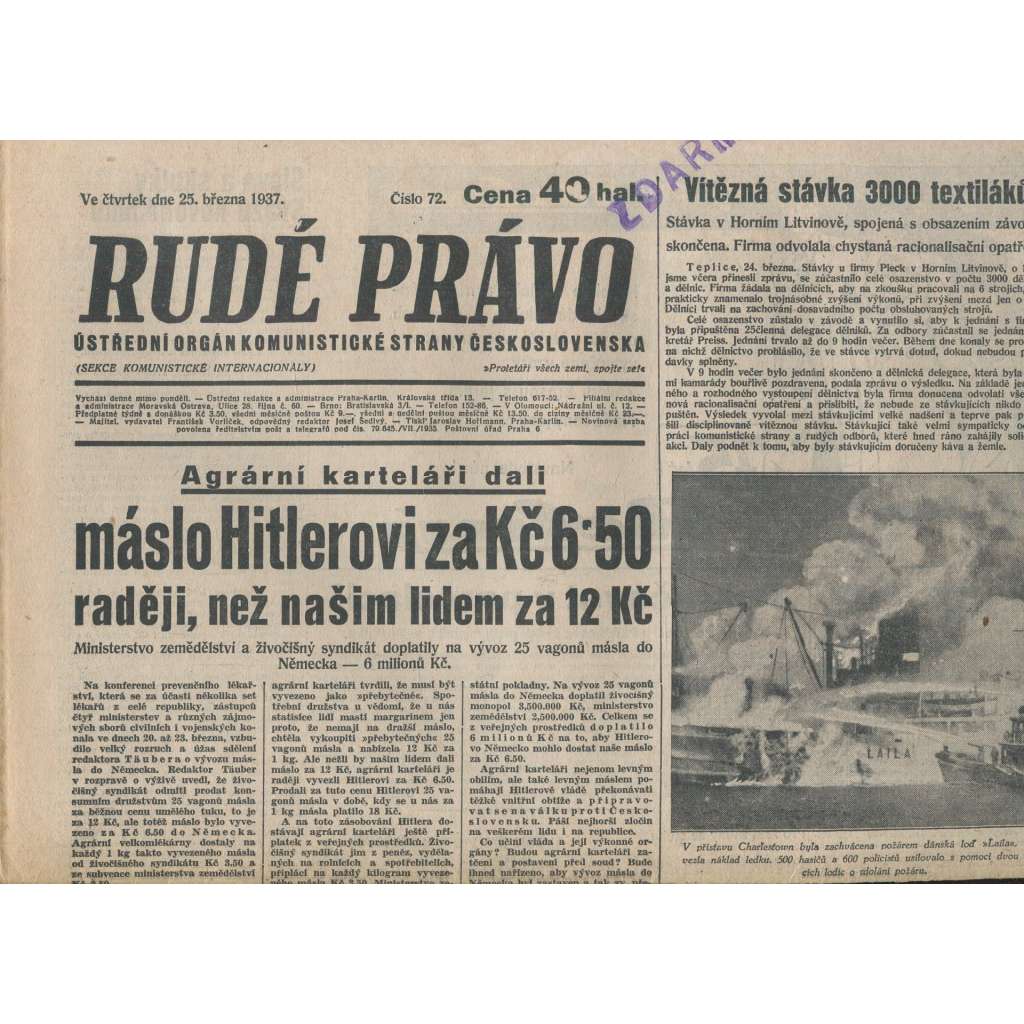 Rudé právo (25.3.1937) - 1. republika, staré noviny