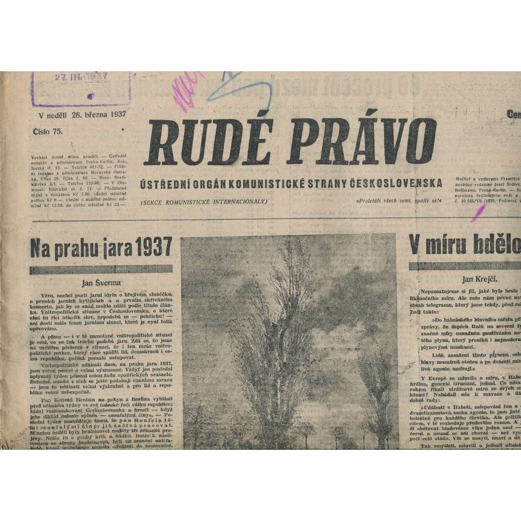 Rudé právo (28.3.1937) - 1. republika, staré noviny