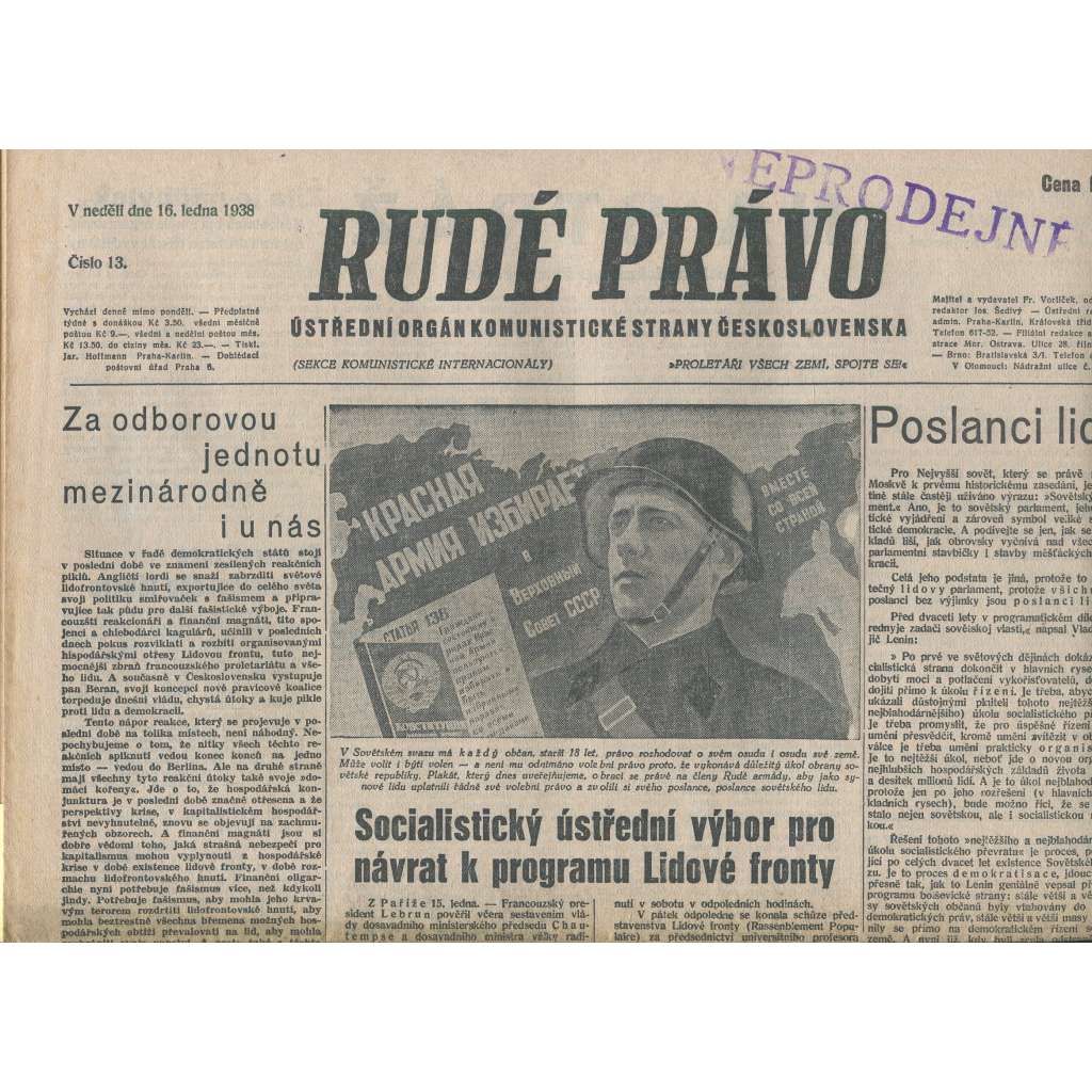 Rudé právo (16.1.1938) - 1. republika, staré noviny