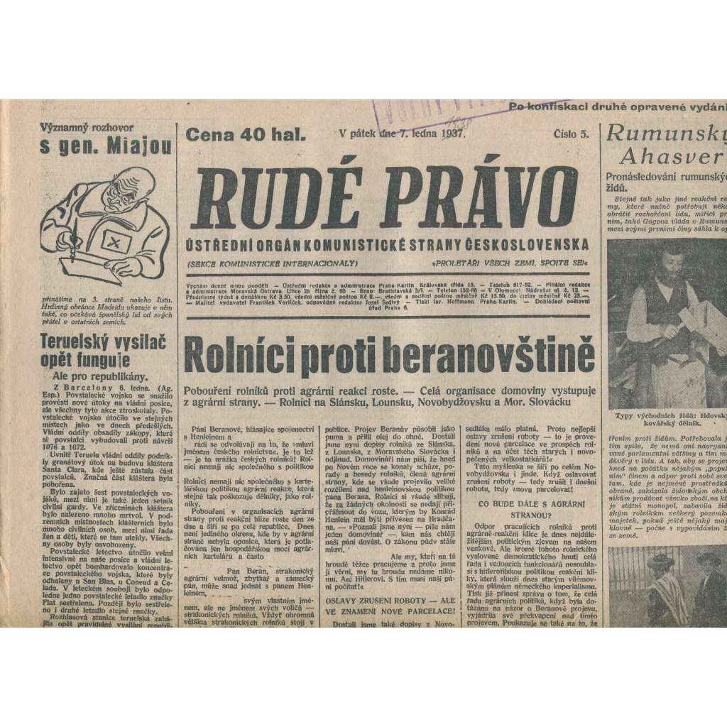 Rudé právo (7.1.1938) - 1. republika, staré noviny