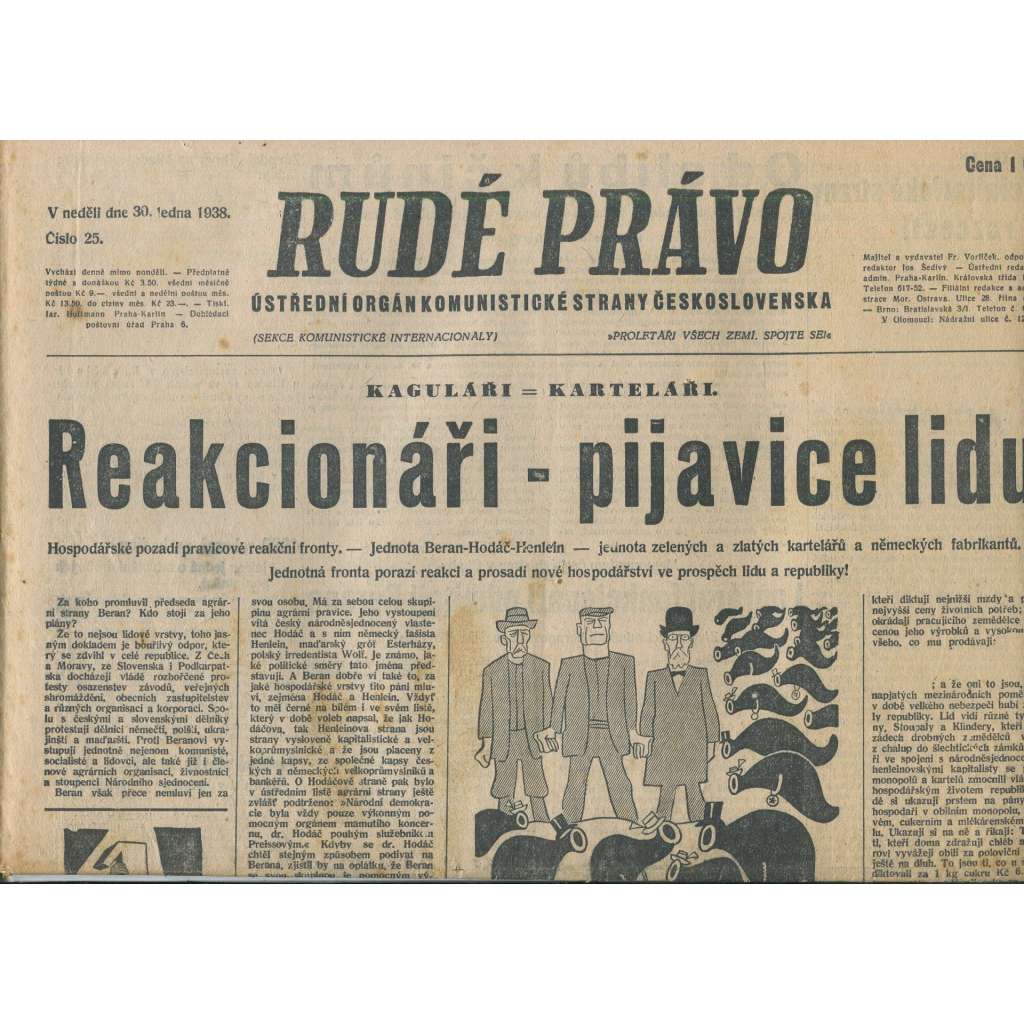 Rudé právo (30.1.1938) - 1. republika, staré noviny