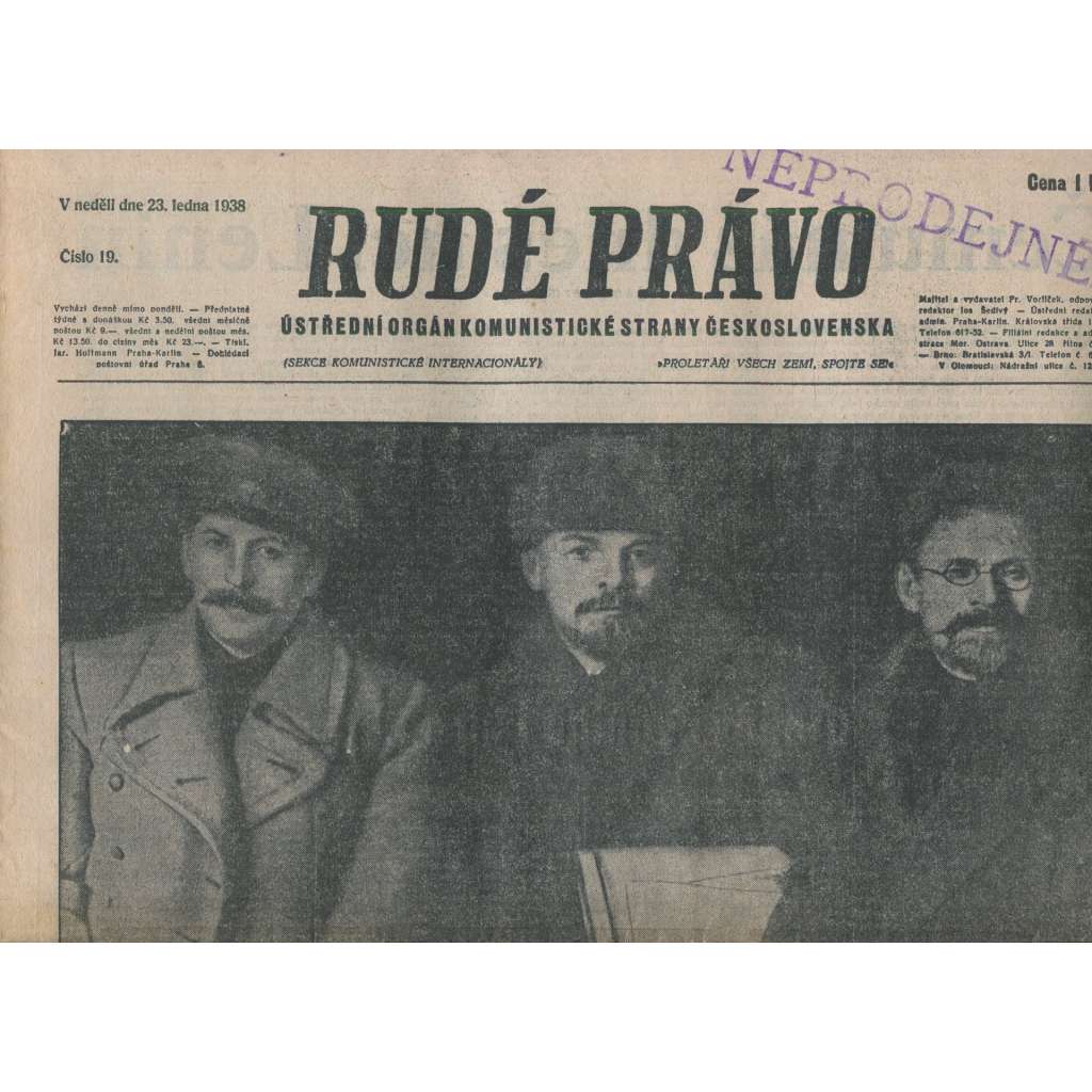 Rudé právo (23.1.1938) - 1. republika, staré noviny