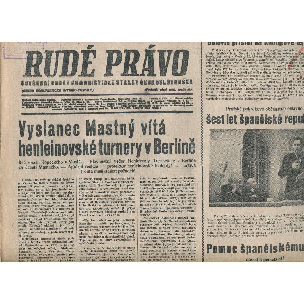 Rudé právo (21.4.1937) - 1. republika, staré noviny