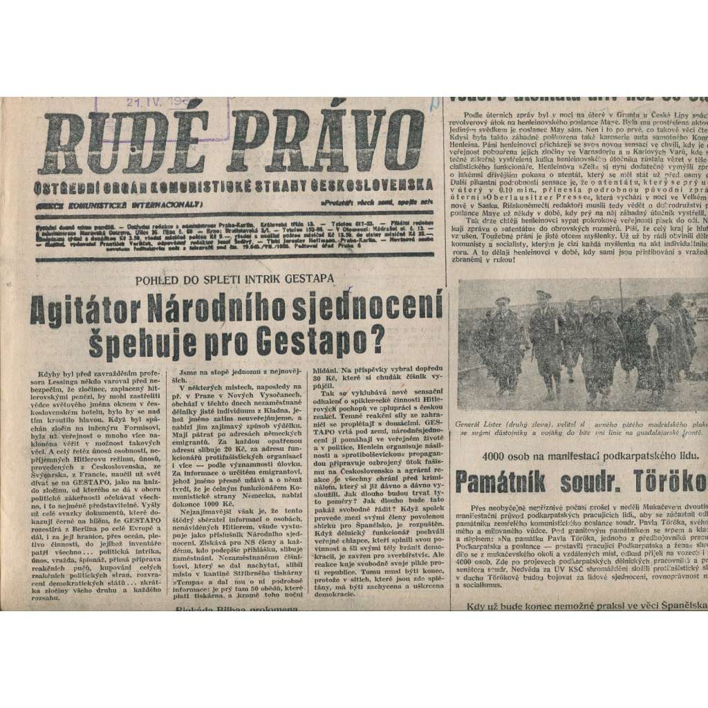 Rudé právo (22.4.1937) - 1. republika, staré noviny