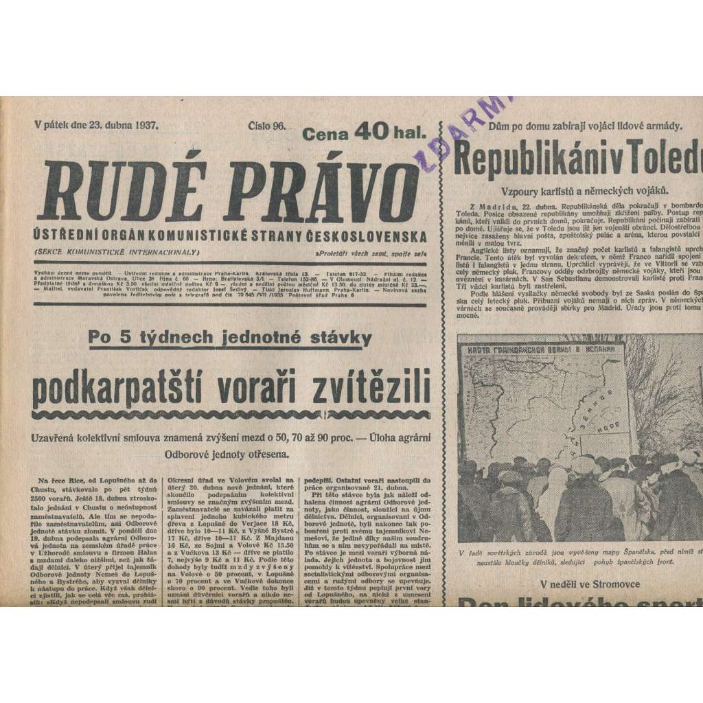 Rudé právo (23.4.1937) - 1. republika, staré noviny
