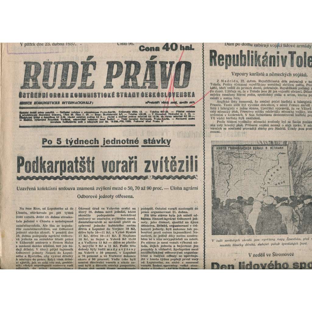 Rudé právo (23.4.1937) - 1. republika, staré noviny