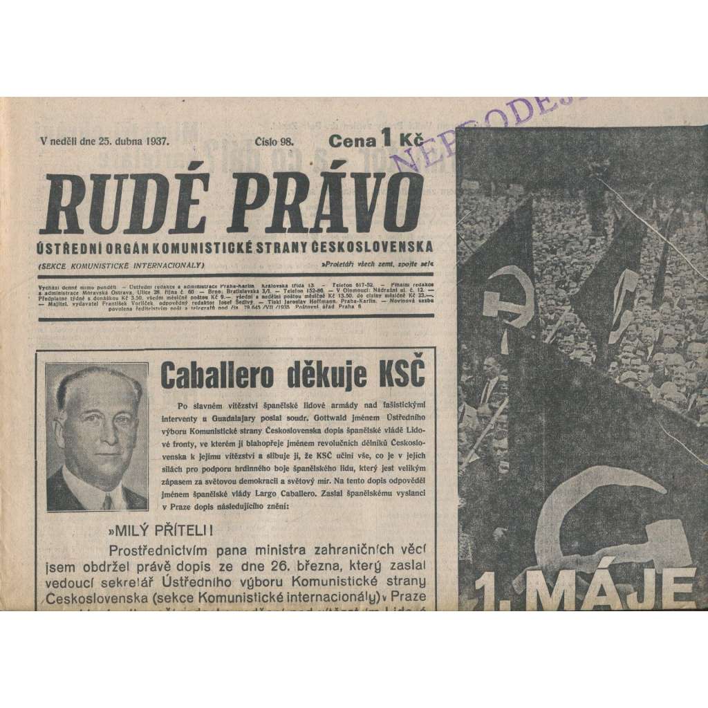 Rudé právo (25.4.1937) - 1. republika, staré noviny