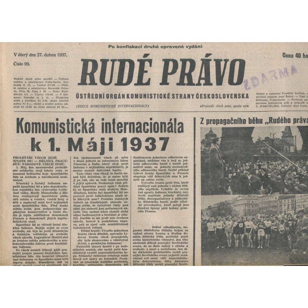 Rudé právo (27.4.1937) - 1. republika, staré noviny