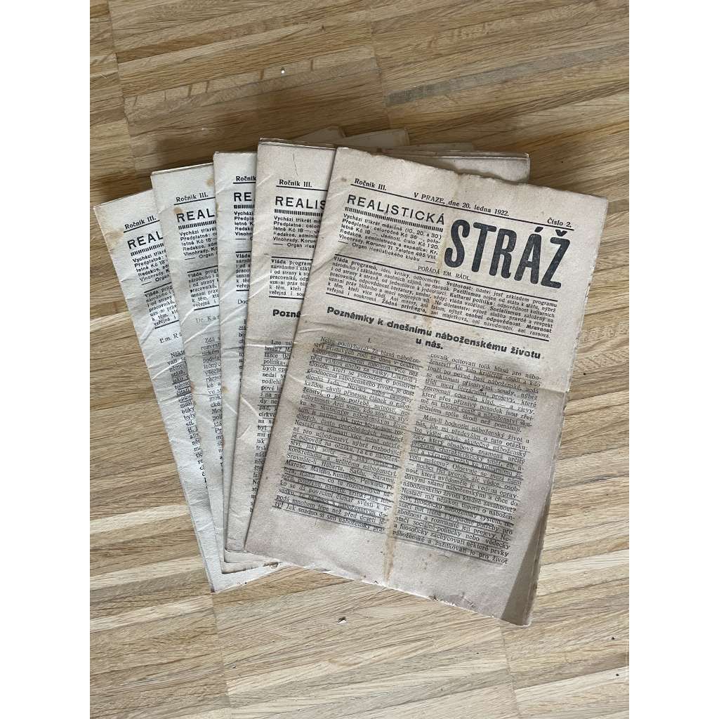 Realistická stráž, ročník III., čísla 2-9/1922. Orgán realistického klubu (časopis, noviny)