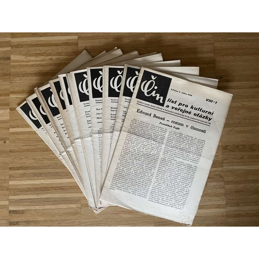 Čin, ročník VIII., číslo 1-6, 8-15, 17-25 a 27/1936. List pro kulturní a veřejné otázky (1. republika, staré noviny)