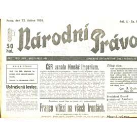 Národní právo, ročník II., číslo 15/1938. Oficielní list národní obce fašistické (noviny)