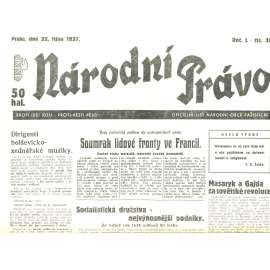 Národní právo, ročník I., číslo 38/1937. Oficielní list národní obce fašistické (noviny)