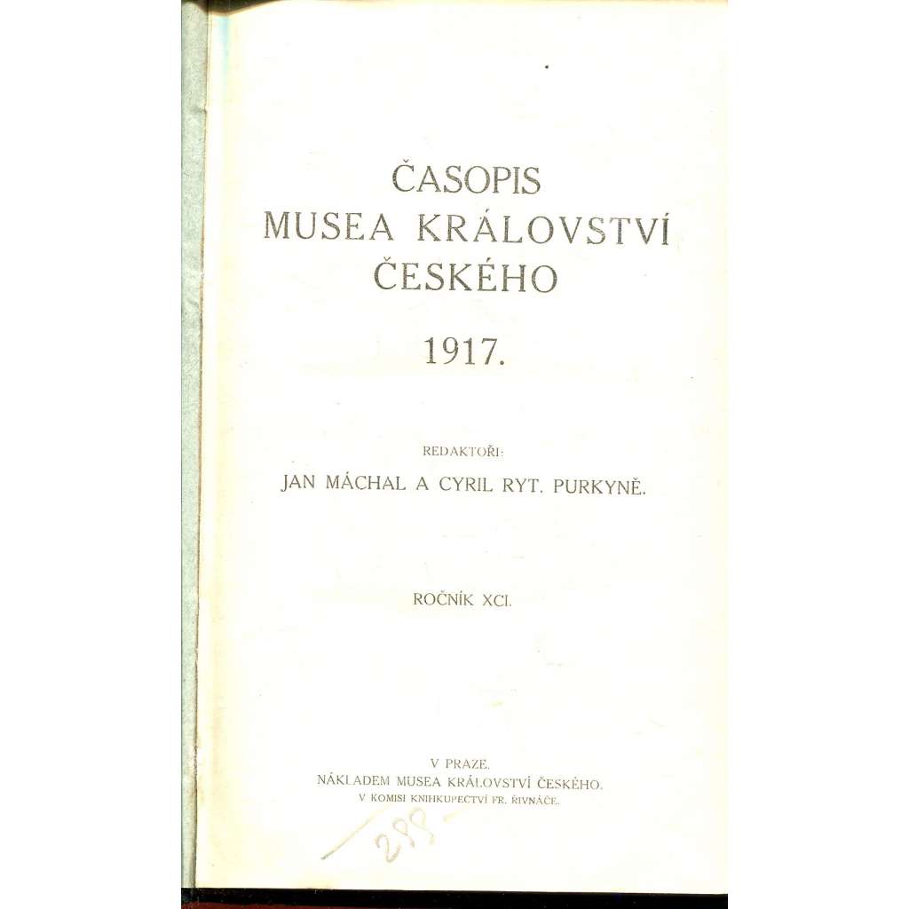 Časopis Musea království Českého, svazek I.-IV./1917