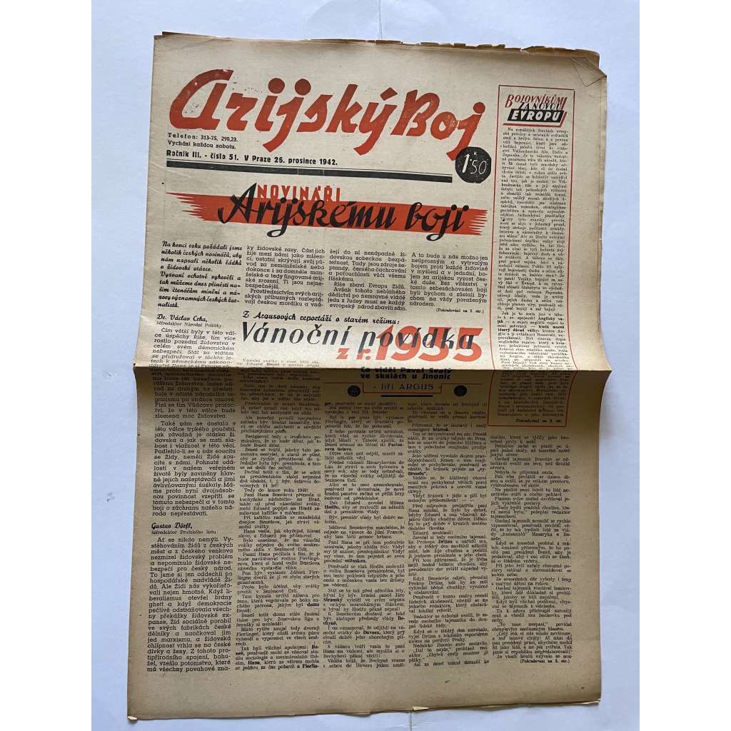 Arijský boj, ročník III., číslo 51/1942 - Ústřední list protižidovské ligy [časopis kolaborantů, nacismus, antisemitismus, protižidovské, Židé]