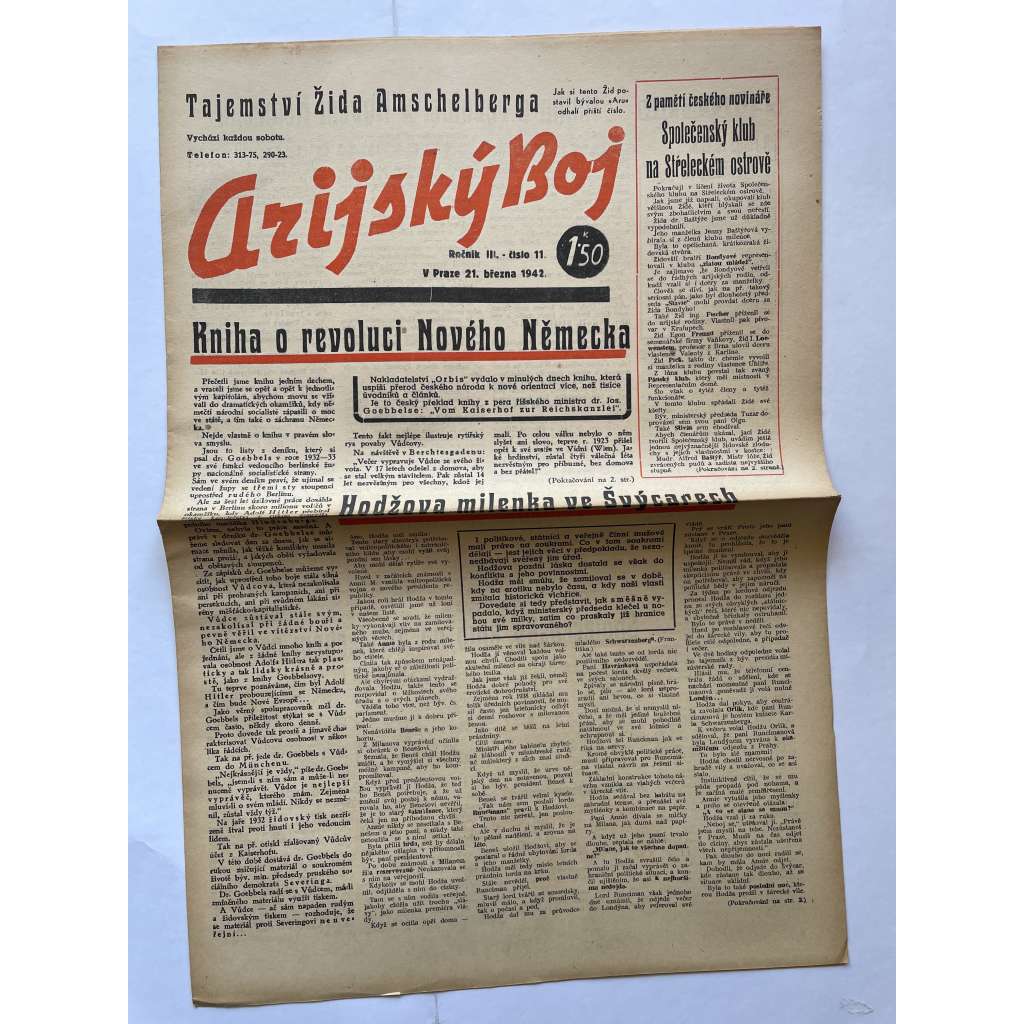 Arijský boj, ročník III., číslo 11/1942 - Ústřední list protižidovské ligy [časopis kolaborantů, nacismus, antisemitismus, protižidovské, Židé]