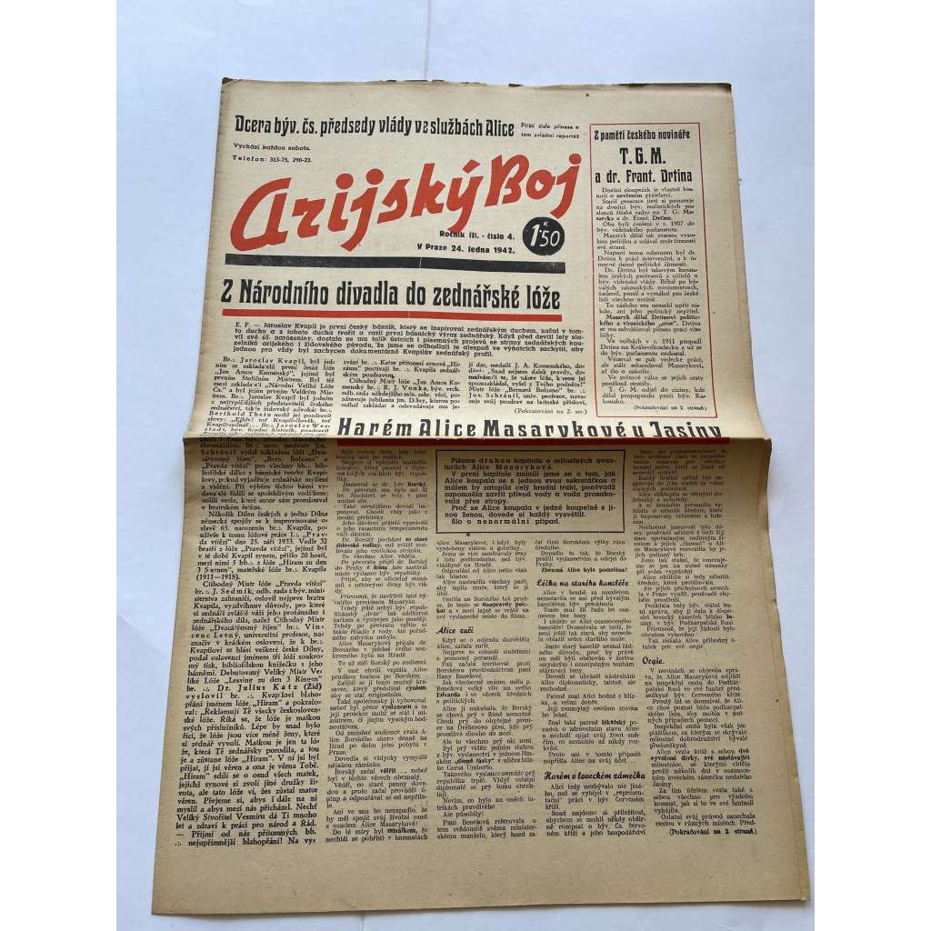 Arijský boj, ročník III., číslo 4/1942 - Ústřední list protižidovské ligy [časopis kolaborantů, nacismus, antisemitismus, protižidovské, Židé]