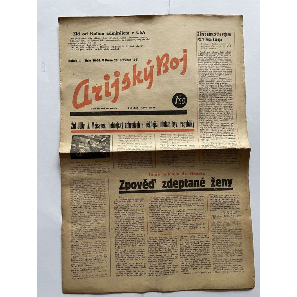 Arijský boj, ročník II., číslo 50-51/1941 - Ústřední list protižidovské ligy [časopis kolaborantů, nacismus, antisemitismus, protižidovské, Židé]