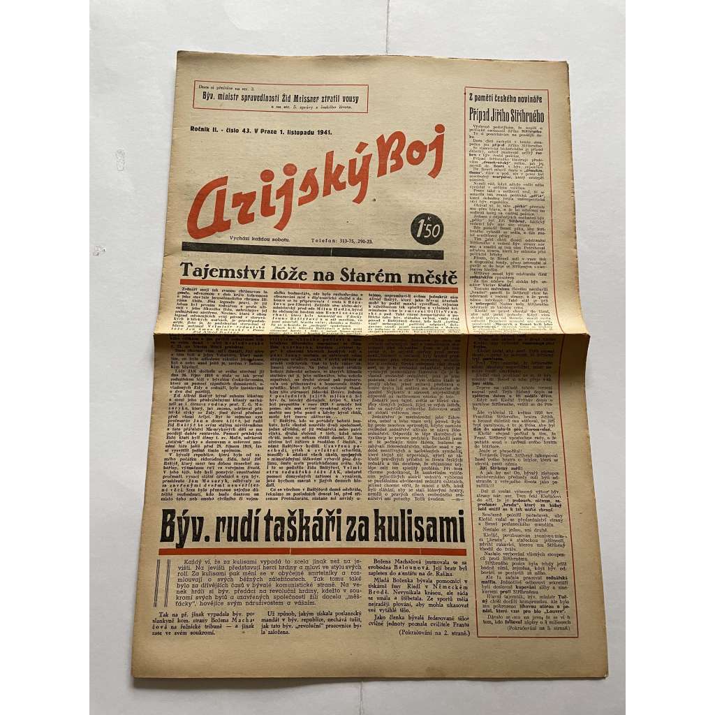 Arijský boj, ročník II., číslo 43/1941 - Ústřední list protižidovské ligy [časopis kolaborantů, nacismus, antisemitismus, protižidovské, Židé]