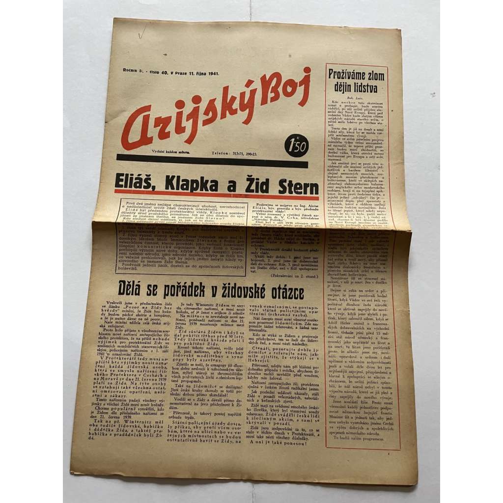 Arijský boj, ročník II., číslo 40/1941 - Ústřední list protižidovské ligy [časopis kolaborantů, nacismus, antisemitismus, protižidovské, Židé]
