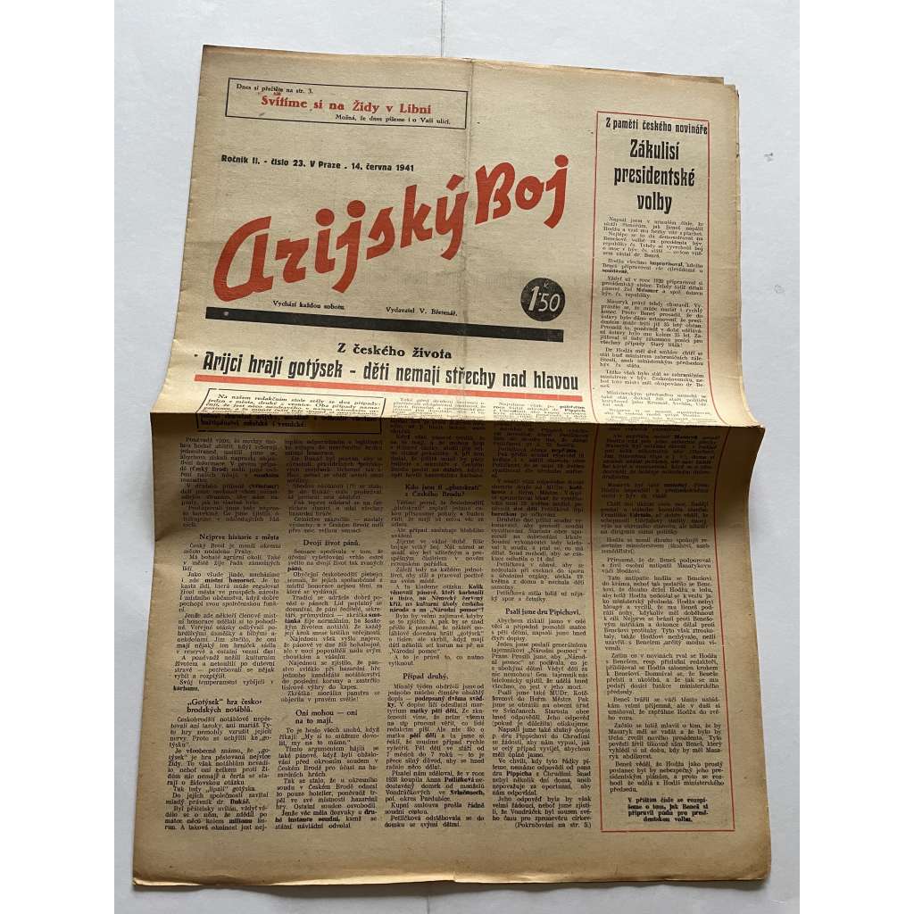 Arijský boj, ročník II., číslo 23/1941 - Ústřední list protižidovské ligy [časopis kolaborantů, nacismus, antisemitismus, protižidovské, Židé]