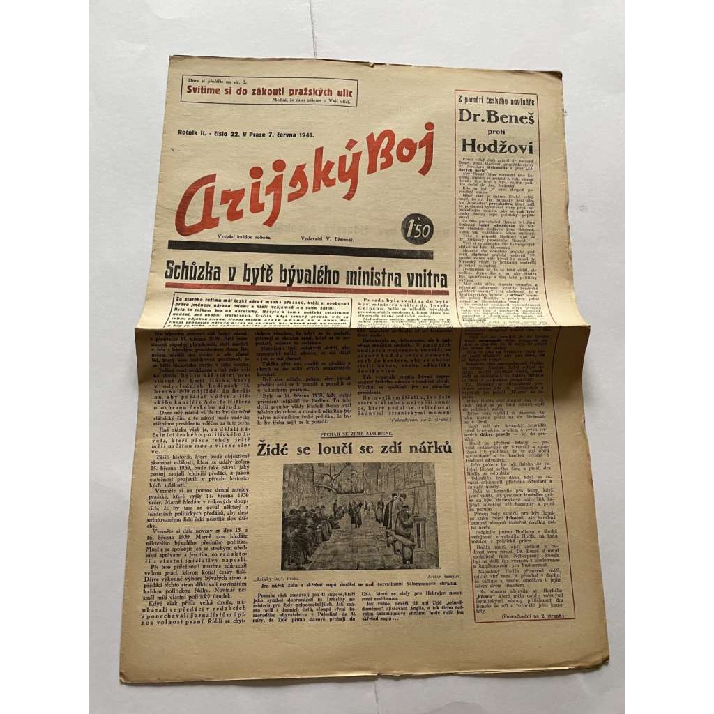Arijský boj, ročník II., číslo 22/1941 - Ústřední list protižidovské ligy [časopis kolaborantů, nacismus, antisemitismus, protižidovské, Židé]