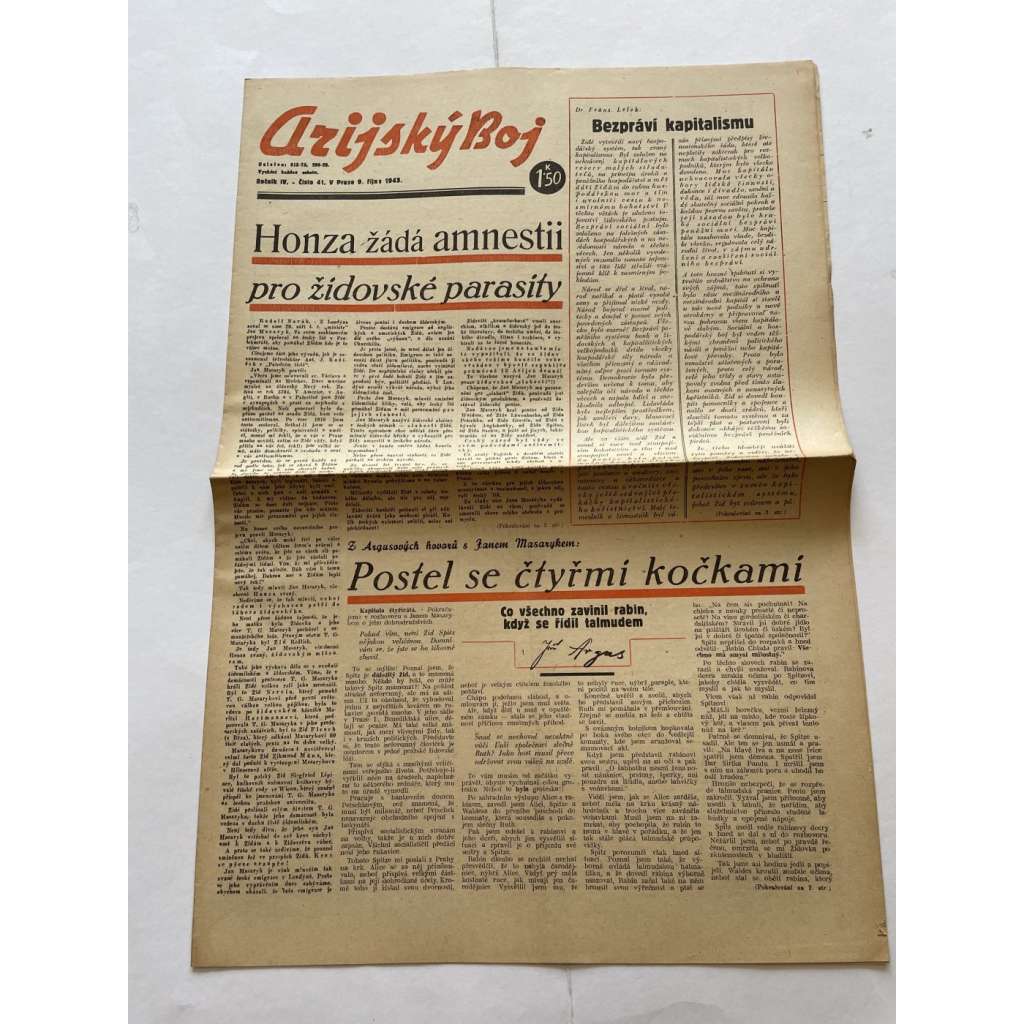 Arijský boj, ročník IV., číslo 41/1943 - Ústřední list protižidovské ligy [časopis kolaborantů, nacismus, antisemitismus, protižidovské, Židé]