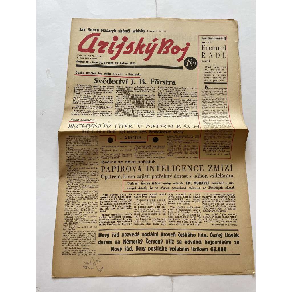Arijský boj, ročník III., číslo 20/1942 - Ústřední list protižidovské ligy [časopis kolaborantů, nacismus, antisemitismus, protižidovské, Židé]