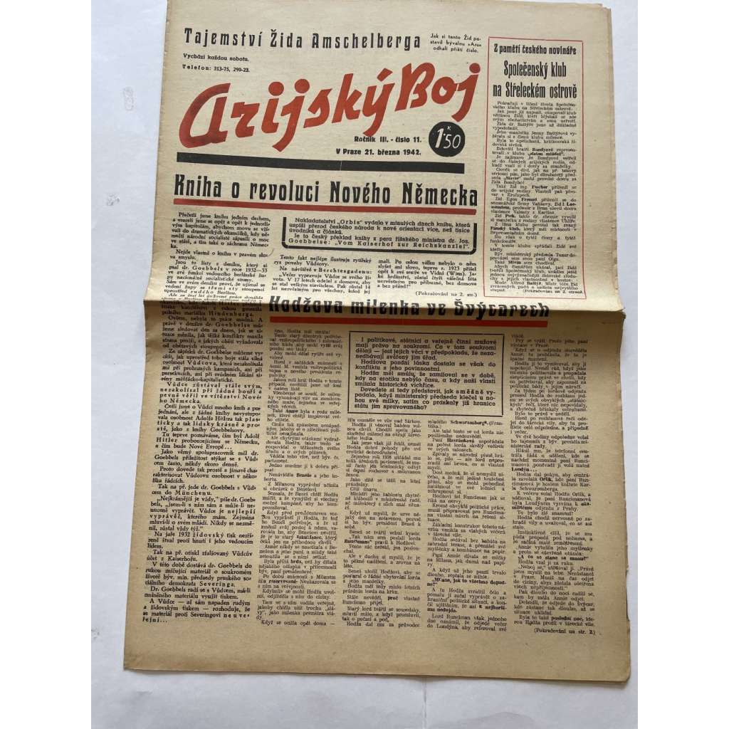 Arijský boj, ročník III., číslo 11/1942 - Ústřední list protižidovské ligy [časopis kolaborantů, nacismus, antisemitismus, protižidovské, Židé]
