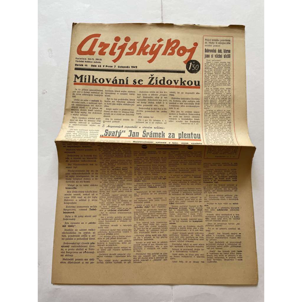 Arijský boj, ročník III., číslo 44/1942 - Ústřední list protižidovské ligy [časopis kolaborantů, nacismus, antisemitismus, protižidovské, Židé]