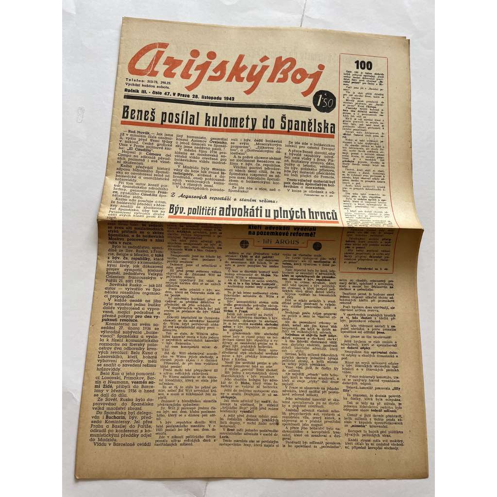 Arijský boj, ročník III., číslo 47/1942 - Ústřední list protižidovské ligy [časopis kolaborantů, nacismus, antisemitismus, protižidovské, Židé]