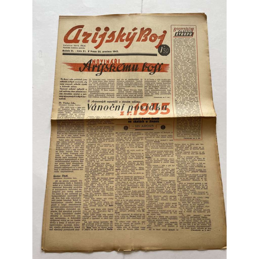 Arijský boj, ročník III., číslo 51/1942 - Ústřední list protižidovské ligy [časopis kolaborantů, nacismus, antisemitismus, protižidovské, Židé]