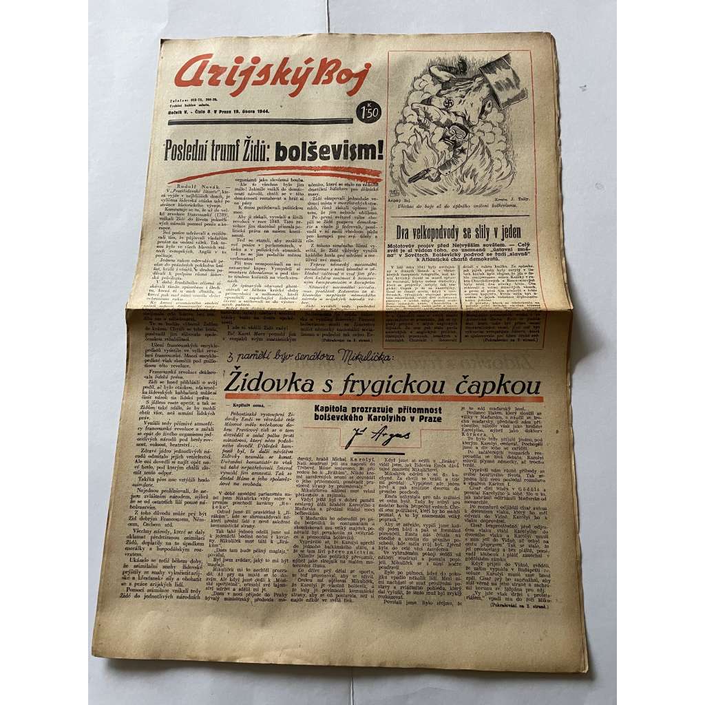 Arijský boj, ročník V., číslo 8/1944 - Ústřední list protižidovské ligy [časopis kolaborantů, nacismus, antisemitismus, protižidovské, Židé]