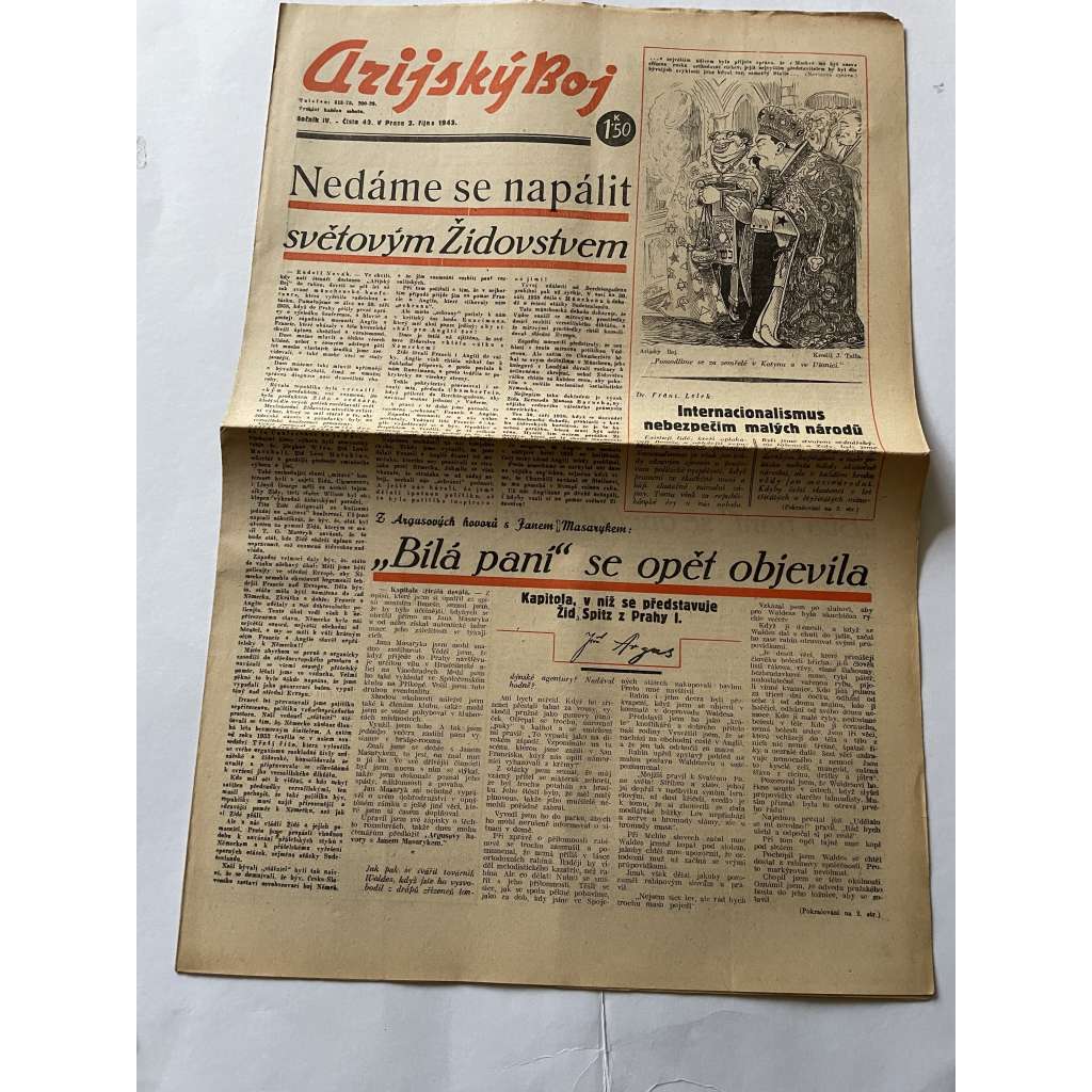 Arijský boj, ročník IV., číslo 40/1943 - Ústřední list protižidovské ligy [časopis kolaborantů, nacismus, antisemitismus, protižidovské, Židé]