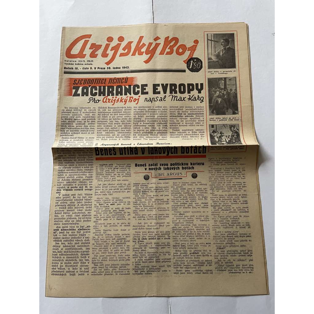 Arijský boj, ročník IV., číslo 5/1943 - Ústřední list protižidovské ligy [časopis kolaborantů, nacismus, antisemitismus, protižidovské, Židé]