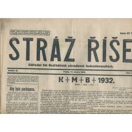Stráž Říše, ročník VI., číslo 8/1932. Ústřední list Radikálních národovců československých (noviny, 1. republika)