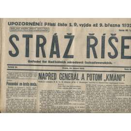 Stráž Říše, ročník VI., číslo 9/1932. Ústřední list Radikálních národovců československých (noviny, 1. republika)