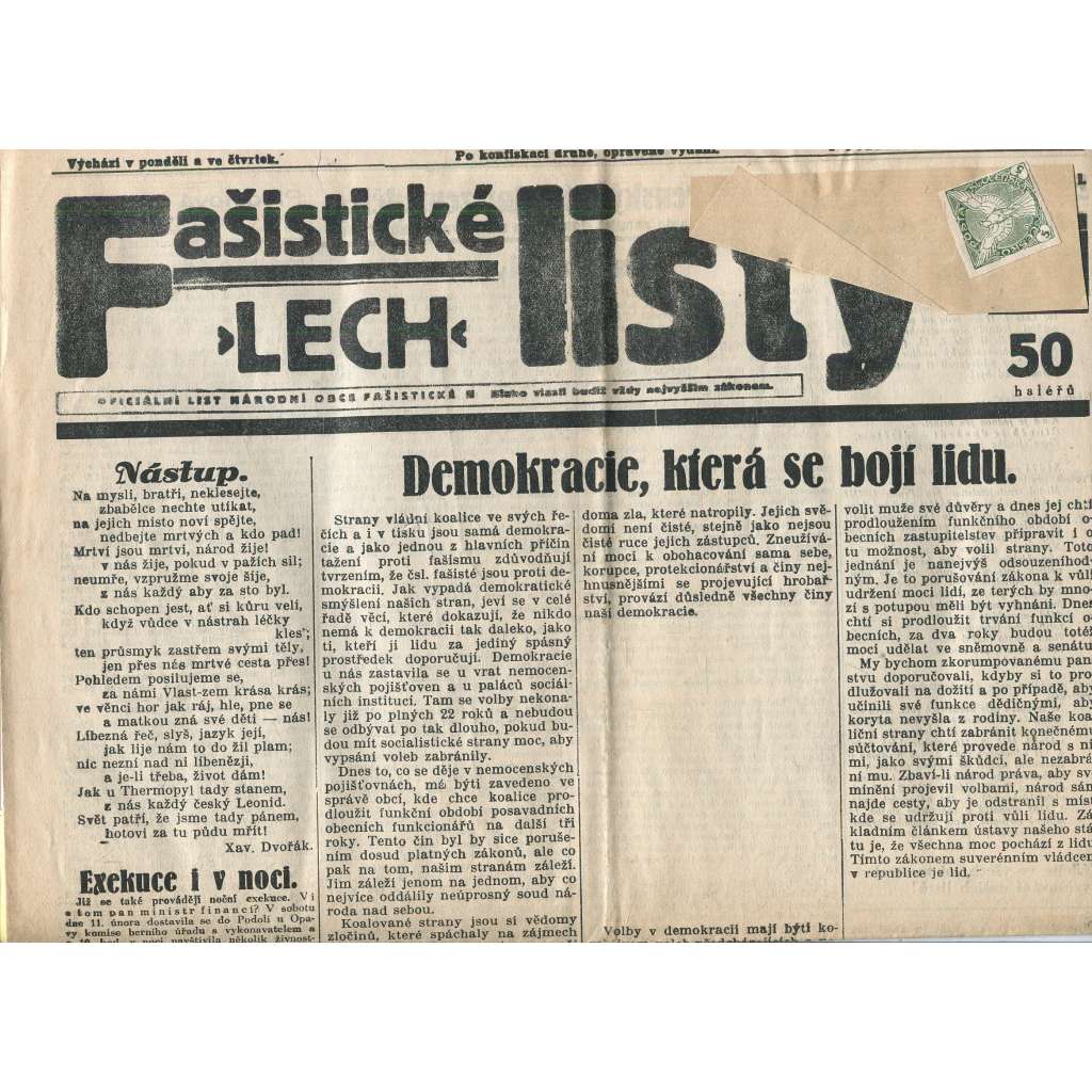Fašistické listy, ročník III., číslo 21/1933. Oficiální list Národní obce fašistické (noviny, pravicová literatura, 1. republika)