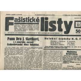 Fašistické listy, ročník III., číslo 22/1933. Oficiální list Národní obce fašistické (noviny, pravicová literatura, 1. republika)