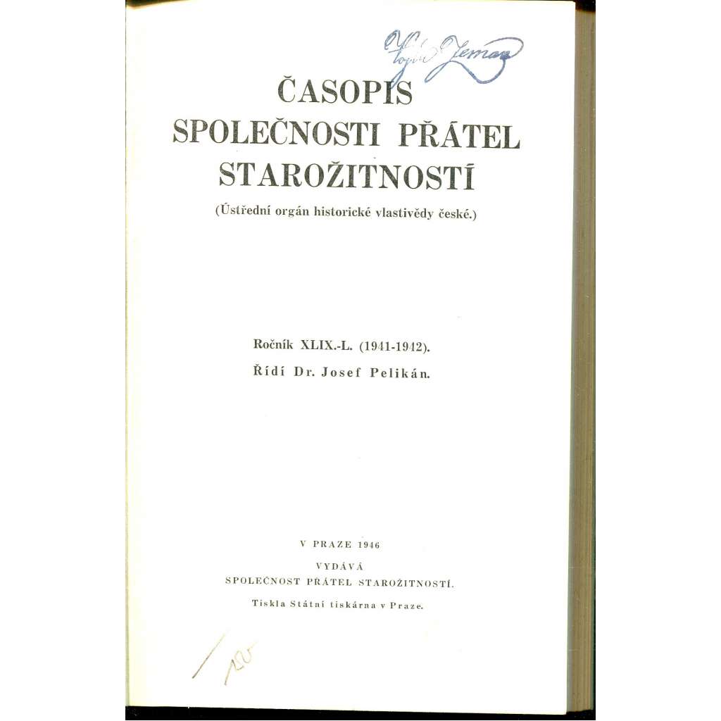 Časopis Společnosti přátel starožitností, ročník XLIX.-L./1941-1942