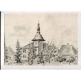 Bělá pod Bezdězem - radnice, kresba (František Malý) - 1971