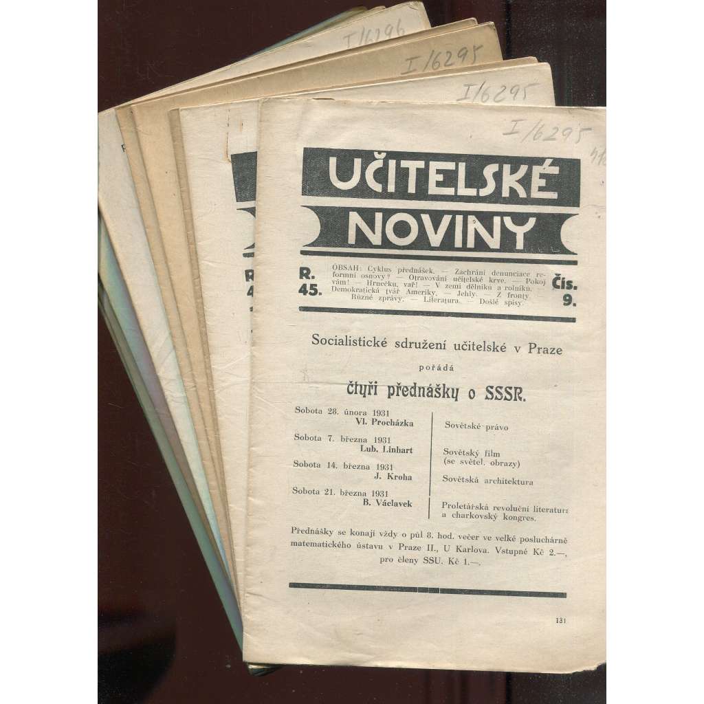 Učitelské noviny, rok 1931 / 1932 / 1933 (staré noviny, 1. republika) - 15 čísel časopisu