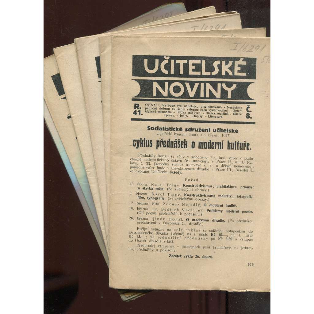 Učitelské noviny, rok 1927 / 1928 / 1929 / 1930 (staré noviny, 1. republika) - 11 čísel časopisu