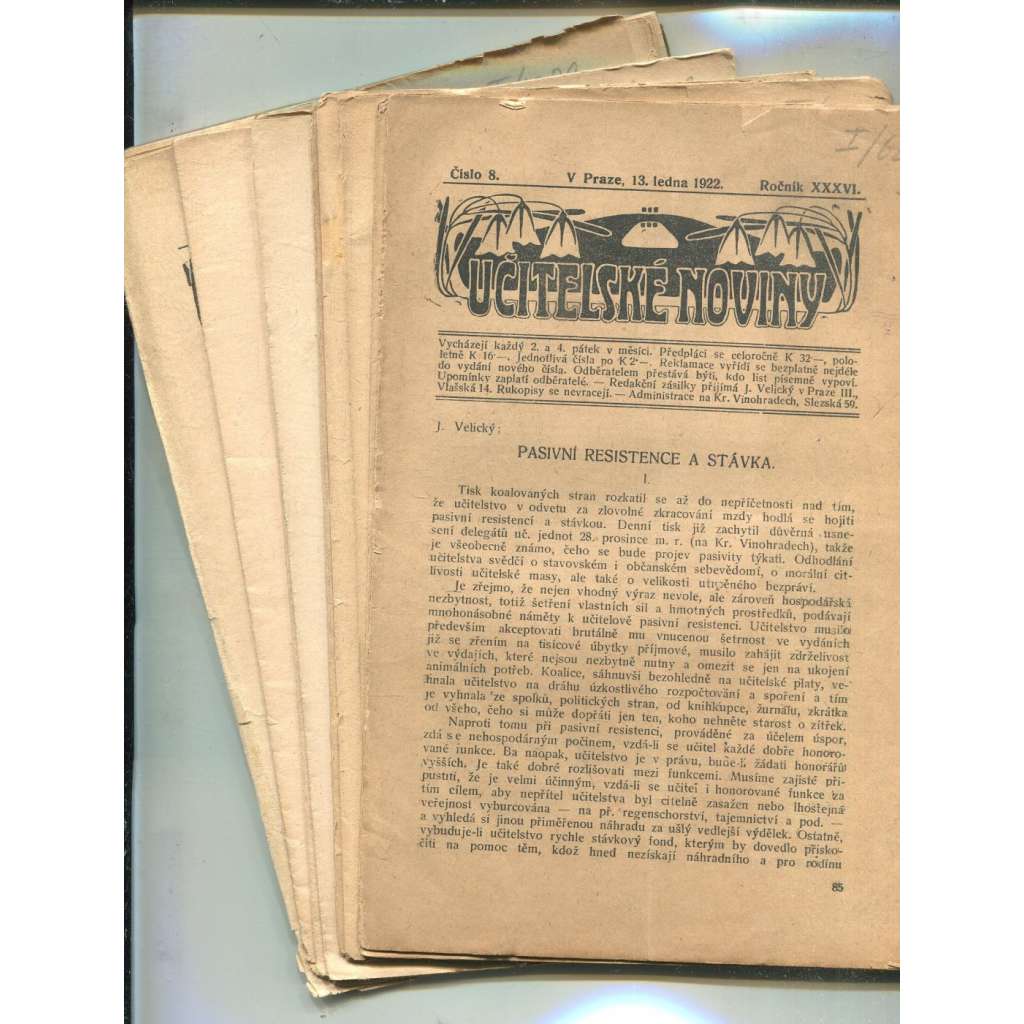 Učitelské noviny, rok 1922 / 1925 / 1926 (staré noviny, 1. republika) - 13 čísel časopisu
