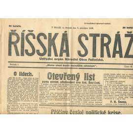Říšská stráž, ročník I., číslo 47/1927. Ústřední orgán Národní obce fašistické (staré noviny, fašisté, Gajda)