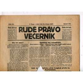Rudé právo - večerník, ročník VIII., číslo 61 (15.3.1927) - staré noviny, 1. republika (pošk.)
