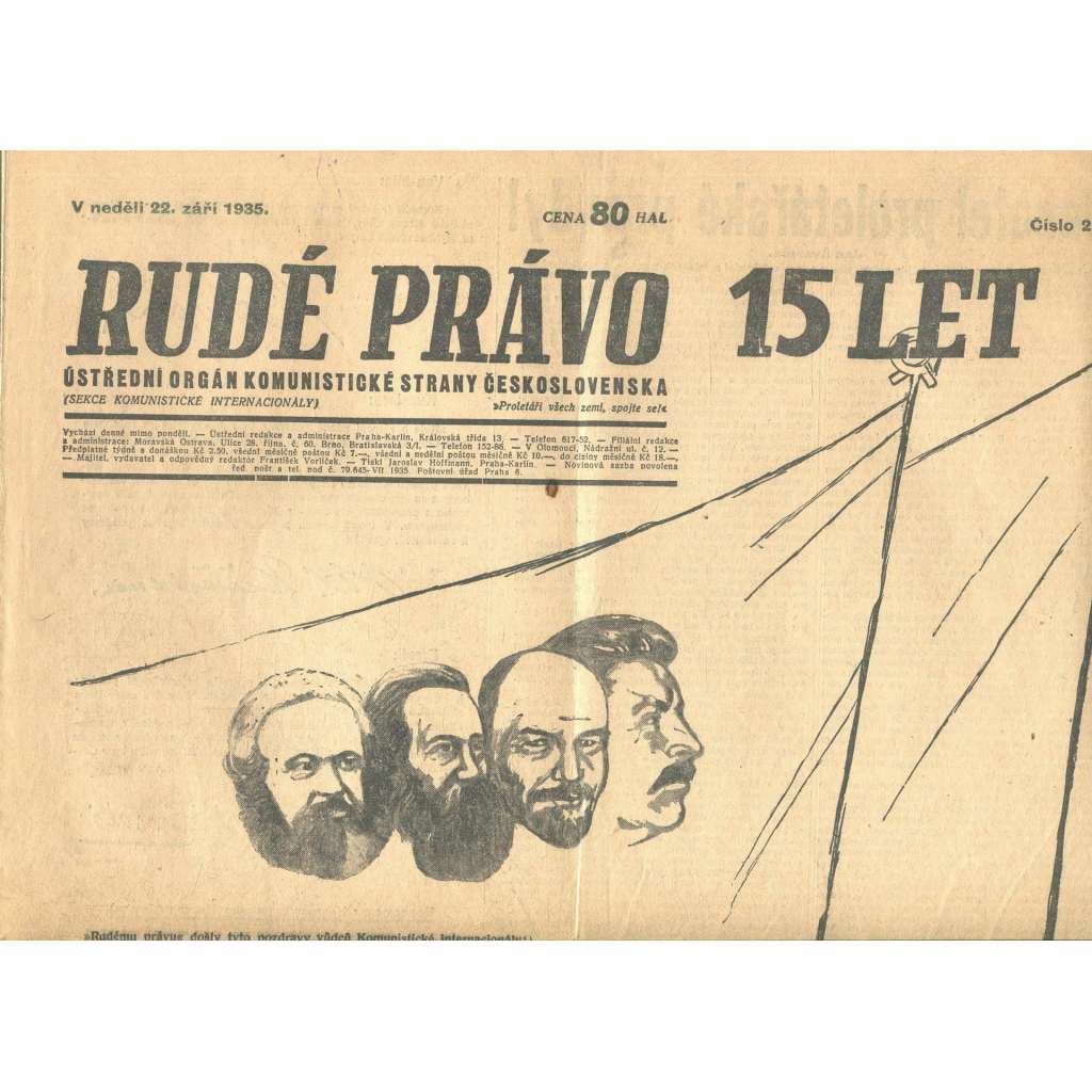 Rudé právo, číslo 222. Ústřední orgán Komunistické strany Československa (22.9.1935) - staré noviny, 1. republika (nejsou kompletní)